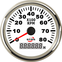 Tachometer ECMS Baru dengan Pengukur Jam 8000 RPM 9-32V Bezel 316L untuk Mesin Kapal Laut/Yacht
