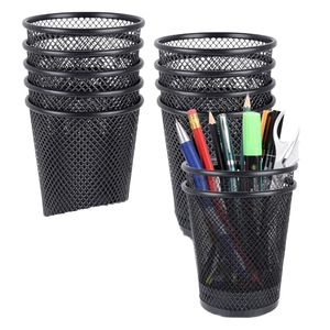 School & Home Mesh Plastic Round <b>Pen</b> <b>Holder</b> 9X9.8CM Office <b>Desk</b> Organizer <b>for</b>/ Business - Product Image 1