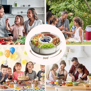 Hot Portable <b>Snack</b> <b>Container</b> 6 Compartments Food Grade Multifunctional Rotatable Serving Tray Divided Tray Handle Set Plastic - Product Image 4