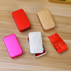 Caja de metal cepillado portátil, compartimento rectangular cubierto para almacenamiento de té, tamaño pequeño - Product Image 5