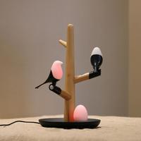Lampe de bureau moderne, petite lampe de lecture en bois avec oiseau porte-bonheur, LED, 10 W, chargeur sans fil, lampe de chevet, veilleuse