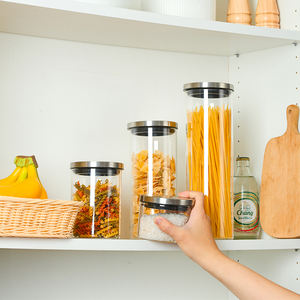 Glaszylinder Pantry Aufbewahrung behälter Set mit Edelstahl deckel Silikon Luftdichte Dichtung für Küchen-Trocken futter - Product Image 4