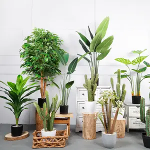 Grosir pohon pisang buluh palem luar ruangan dalam ruangan rumah ornamen kecil tanaman pot palsu besar pohon bambu buatan untuk dijual