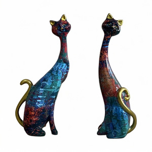 Quadro a olio stile europeo con gatto, artigianato a mosaico, regalo di San Valentino, decorazione colorata per soggiorno, vino - Product Image 1