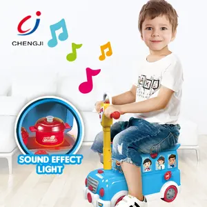 Chengji Funny plastic kitchen toy play set mini bus baby walker ride on bus with sound
