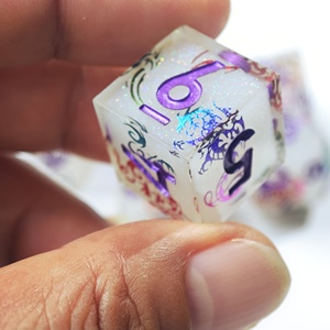 LuxeRoll Sharp Edge Resin Dice Set Handmade Dragon Icon Art Polyhedral DND Dice Purple Number for Role Playing Tabletop Games - Product Image 4