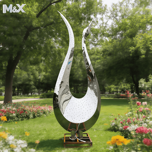 Grande sculpture décorative d'extérieur en métal, statue d'art de jardin, sculpture en acier inoxydable en forme de queue de phénix rouge - Product Image 2