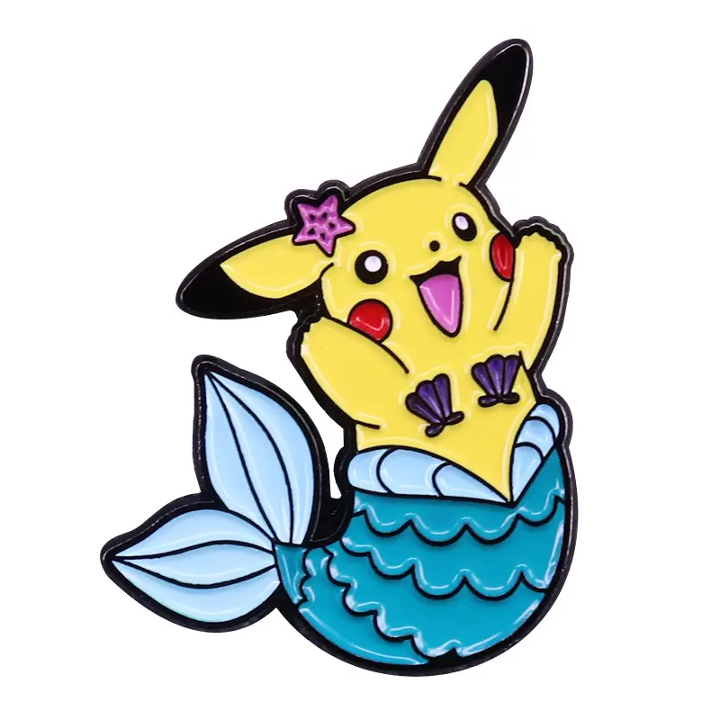 3cm High Quality Cloisonne paint Alloy Brooches Pins for the Fans of Pika in mermaid style as gifts