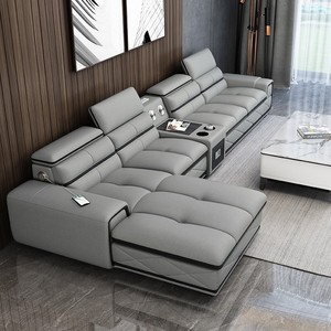 Set di Divani Moderni Minimalisti Completamente Arredati in Vera Pelle di Vacchetta Ecologica con Gambe in Legno e Imbottitura Singola per Soggiorno - Product Image 6