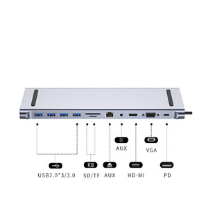 Hub Multi-interfaz USB3.0 <span class=keywords><strong>de</strong></span> Aleación <span class=keywords><strong>de</strong></span> Aluminio, Extensor <span class=keywords><strong>de</strong></span> Puerto <span class=keywords><strong>de</strong></span> Red, <span class=keywords><strong>Estación</strong></span> <span class=keywords><strong>de</strong></span> Acoplamiento <span class=keywords><strong>de</strong></span> <span class=keywords><strong>Audio</strong></span>, PD100W para Computadora Portátil y <span class=keywords><strong>de</strong></span> Escritorio - Product Image 2