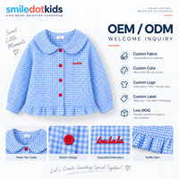 Kaos Lengan Panjang Kerah Peter Pan Motif Kotak-kotak untuk Anak Perempuan, Blus Kancing untuk Balita, Atasan Anak OEM ODM
