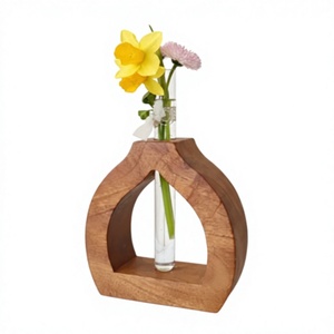 Vase de table en bois fait main, design minimaliste, matériau naturel écologique, diamètre 4-6 pouces, porte-fleurs décoratif - Product Image 1