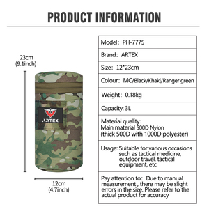 Pochette pour bouteille d'eau camouflage Molle, double fermeture éclair, porte-bouteille d'hydratation, support tactique en nylon pour la randonnée, le camping, les voyages - Product Image 2