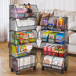 Mobile Storage Rack Trolley Iron Stackable Rectangular Trapezoidal Tower <b>Standing</b> Type For Kitchen Living Room Fruit <b>Vegetable</b> - Product Image 1