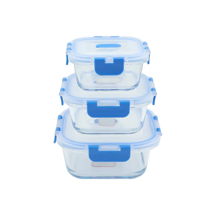 Factory Square High Borosilicate Glass Food Container Bpa Microwave Use Kitchen Glass Lunch Box With Airtight Lid