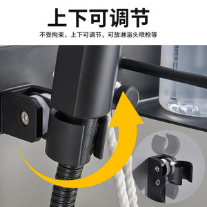 Space Aluminum Shower Head Holder With Hand Spray <b>Bracket</b> And Storage Shelf <b>Black</b> Wall Mounted Nail Free - Product Image 5