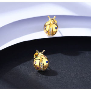 Orecchini in argento Daidan orecchini in argento Sterling 925 con zirconi cubici colorati a forma di insetto coccinella 14K orecchini carini - Product Image 2