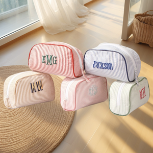 Hot <strong>Sale</strong> Striped Cotton <strong>Cosmetic</strong> <strong>Bag</strong> Custom Name Wedding Gift <strong>Bag</strong> for Women Large Capacity Travel Zipper Pouch - Product Image 4