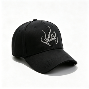 Gorra de Béisbol Negra Estructurada con Logotipo Personalizado, Adornada con Cristales de Imitación y Pedrería, 100% Algodón, Estilo Urbano, Unisex - Product Image 4