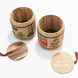 กล่องทรงกระบอกสำหรับเก็บเมล็ดกาแฟลูกอมทำจากไม้และไม้อัดจากไม้และโอเอ็ม