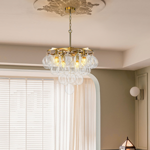 Lampadari Moderni di Lusso Fatti a Mano a Più Livelli <span class=keywords><strong>con</strong></span> Finitura Oro e <span class=keywords><strong>Sfere</strong></span> di Vetro Texturizzate, Lampade a Sospensione per Interni - Product Image 1