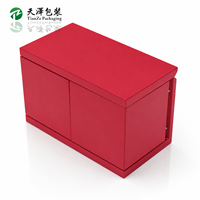 Coffret Cadeau Parfum en Bois Rouge à Trois Portes, 2 Bouteilles, Insert en Mousse Personnalisé, Emballage de Parfum, Coffret Cadeau de Fêtes Fait Main Haut de Gamme