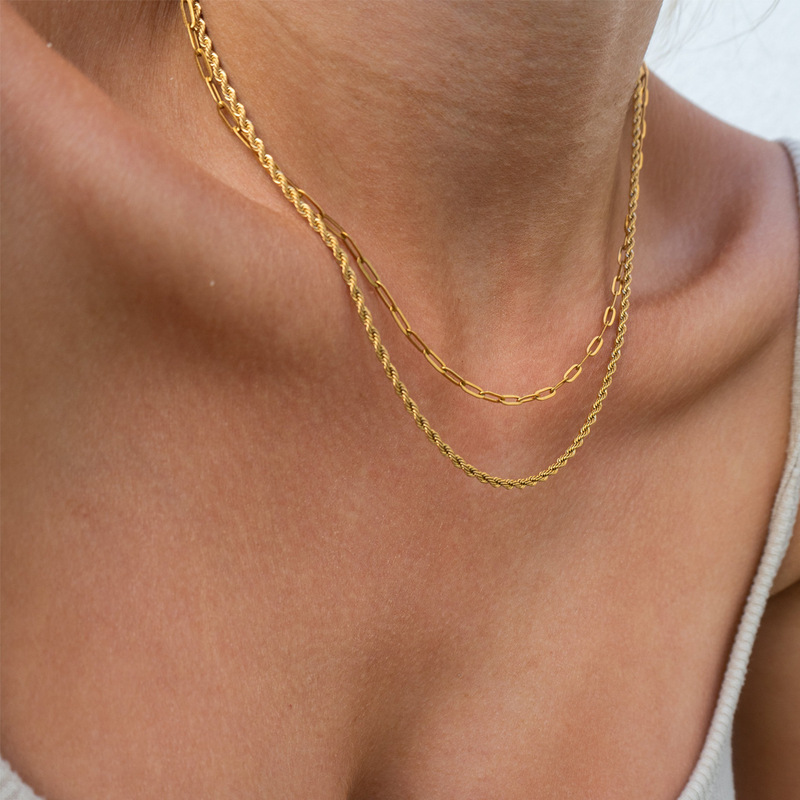 Double Layered Paperclip Ball Chain Necklace