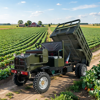 Véhicule agricole à quatre roues motrices pour la transplantation de jeunes plants de fruits et légumes ; multifonctionnel, hydraulique, auto-déchargeant