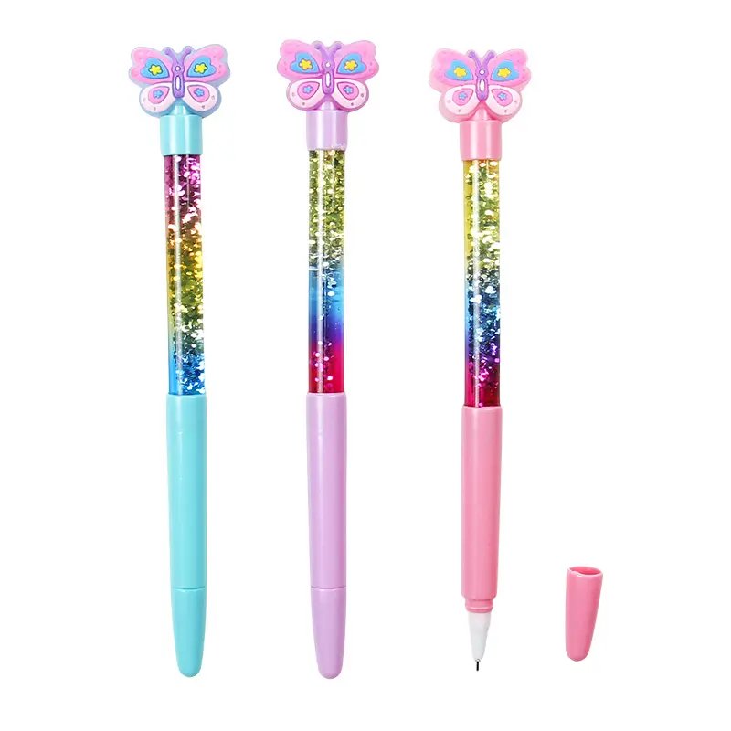 Colorful Butterfly Novelty Gel Pen Set for Kids, Students, and Art Lovers - Glitter Liquid, Cute Design, Smooth Writing