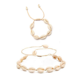 Bracciale/Cavigliera/Collana Artigianale con Perle Naturali di Conchiglia Cowrie, Gioielli da Spiaggia Stile Hawaiano <span class=keywords><strong>Giamaicano</strong></span> Regolabile da Donna - Product Image 1