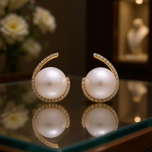 Orecchini a perla E3652 placcati oro, imitazione perla rotonda taglio brillante, micro inserti, gioielli classici da donna alla moda - Product Image 2