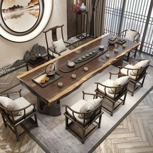 Juego de Mesa y Sillas de Té de Madera Maciza Estilo Chino, Mesa de Té Kung Fu de Madera Original, Muebles para Preparar Té en Casa u Oficina - Product Image 1
