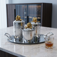 Ensemble de récipients en acier inoxydable martelé à la main avec plateau, pots de rangement de cuisine, ensemble de conteneurs décoratifs avec boutons de couvercle en forme de citrouille dorés