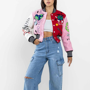 High Quality Printed Front Women's Varsity <b>Jacket</b> Long Sleeve Canvas Fabric Breathable Quick Dry <b>Lightweight</b> Winter Stand Collar - Product Image 6