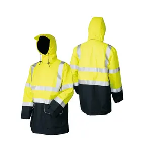100% Light Weight Polyester With PU laminated Waterproof Jacket Hi Vis Rainwear Reflective Raincoat Rain Jacket