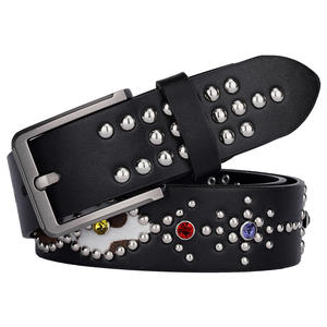 Nuova Cintura in Pelle con Borchie Circolari Stile Y2K per Donne <span class=keywords><strong>Punk</strong></span> <span class=keywords><strong>Rock</strong></span> Cintura per Jeans da Cowboy Fatta a Mano con Strass - Product Image 3