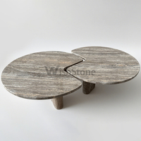Table basse en quartzite gris naturel veiné, pierre ronde fendue, table d'appoint design à combinaison irrégulière