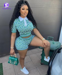 2023 Kỹ Thuật Số In Retro Giản Dị Sườn Ngắn Tay Áo Polo Cổ Top Mỏng Quần Short Mùa Hè 4XL Cộng Với Kích Thước 2 Mảnh Thiết Lập Phụ Nữ - Product Image 1