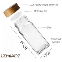 24 Pièces Bocaux à Épices Carrés Vides en Verre Transparent avec Couvercles en Bois de Bambou 4 Oz 120 ml