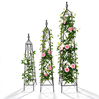 Support de plante obelisque géométrique en fer noir style Art Déco classique, 120 cm, revêtement poudré, antirouille, résistant aux intempéries, anti-UV, robuste, lot de 6
