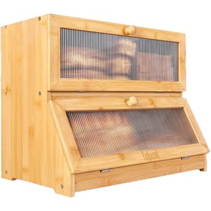 Boîte à pain en bambou à double couche, amovible, avec porte en verre, pour le rangement de pain et de sushis dans la cuisine - Product Image 2