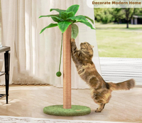 Arbre à chat en bois marron avec feuilles, structure d'escalade et griffoir, modèle Real Tree Tower