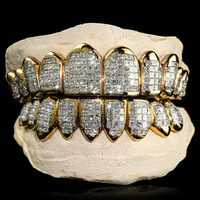 Grillz dentaire personnalisé haut et bas en argent S925, or massif 10K 14K, avec moissanite taille princesse et diamant de laboratoire à sertissage invisible