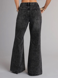 Pantalon de maternité pour femme, coupe large, <span class=keywords><strong>jean</strong></span> de <span class=keywords><strong>grossesse</strong></span> taille haute, ample, lavable, avec poches, noir, taille moyenne - Product Image 2