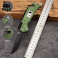 Couteau pliant multifonction avec manche en aluminium, lame semi-dentelée, brise-vitre, coupe-ceinture de sécurité, outil EDC pour l'extérieur