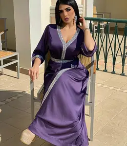 Musulmano Delle Donne di Modo Turco Abaya Dubai Caftano Elegante Diamanti Lucido Partito Delle Signore del Raso Lungo Vestito Africano Abiti