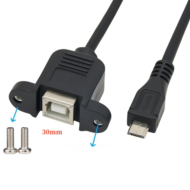 5-Pin Micro USB 2.0 Male to B Type Female Connector Cable with Panel Mount Screws Holes for Camera and Computer Braid Shielding
