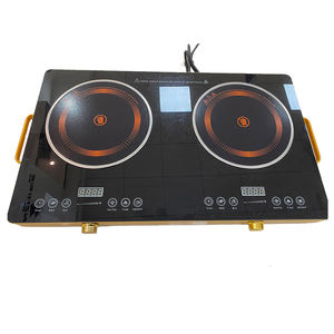 Cocina de inducción con pantalla táctil, 2 placas, <span class=keywords><strong>placa</strong></span> de cristal negro, horno de inducción, estufa de inducción eléctrica con ventilación de baja potencia - Product Image 1