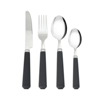 Lot de 4 couverts écologiques réutilisables en acier inoxydable avec manche en plastique, design moderne noir, couteau à steak, fourchette, cuillère, pour la maison, les restaurants et la restauration