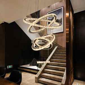 Modern Luxury Crystal Ring Chandelier Living Room Dining Room LED Steel Hanging Lamp Long Middle Sizes for Villa Application - Product Image 1